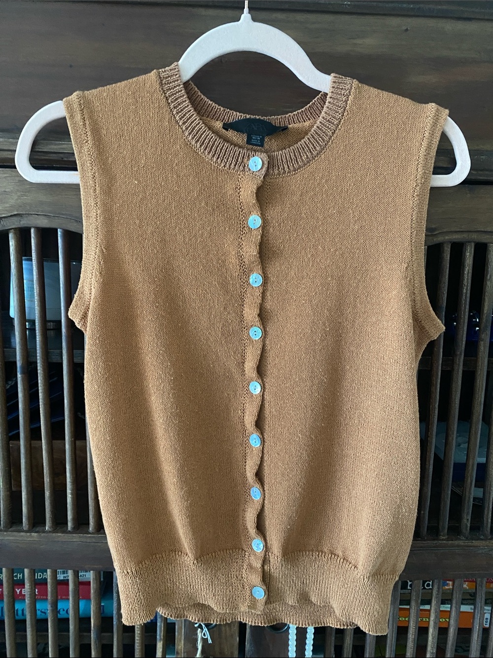Zara Sleeveless Camel, Button-Front Knit Sweater Size Small